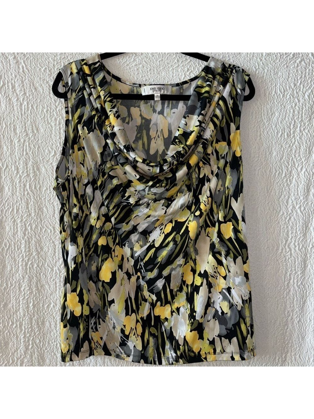 Jones Studio Separates Sleeveless Floral Print Drape Neck Blouse